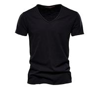 2025 T-Shirts à Manches Courtes Homme Été Tee Shirt Décontracté en Coton Haut Col V Couleur Unie T-Shirt Confortable Respirant Casual Tops