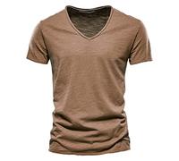 2025 T-Shirts à Manches Courtes Homme Été Tee Shirt Décontracté en Coton Haut Col V Couleur Unie T-Shirt Confortable Respirant Casual Tops 9