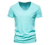 2025 T-Shirts à Manches Courtes Homme Été Tee Shirt Décontracté en Coton Haut Col V Couleur Unie T-Shirt Confortable Respirant Casual Tops