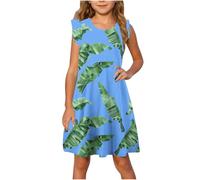 2025 Tunique Robe Fille Ete Fluide Ample Imprimé Ligne A Robe Enfants Filles Chic Et Elegant Robes de Fête Soirée Ceremonie Vacances Bapteme Anniversaire Robes d'été légère Dress de Plage 4-13 Ans