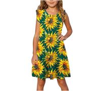 2025 Tunique Robe Fille Ete Fluide Ample Imprimé Ligne A Robe Enfants Filles Chic Et Elegant Robes de Fête Soirée Ceremonie Vacances Bapteme Anniversaire Robes d'été légère Dress de Plage 4-13 Ans