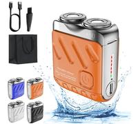 2025 Upgraded Portable Rotary Dual Ring Electric Shaver, Mini Dual-Head Electric Shavers, IPX7 Waterproof, 9000 RPM High-Speed Motor USB Rechargeable for Travel & Daily (Orange)