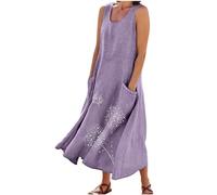 2025 Ventes Flash Robe Longue en Lin Femme Été Robes Décontracté Couleur Unie Robes Chic et Elegant Col V Robe Tunique Femmes Boheme Jupe Dress de Plage Linen Dresses d'été Mi-Longue Dress Pas Cher