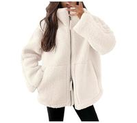 2025 Veste en peluche pour femme - Veste polaire moelleuse - Veste en velours chaud double face - Veste épaisse décontractée d'hiver - Couleur unie - Doublée - Avec poches - Fermeture éclair - Manteau