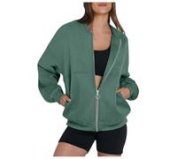 2025 Veste Sport Femme Manche Longue- Sweat Zippé Col V Casual Coupe Ample Couleur Unie Manteau avec Poches Chic Et Élégants Simple Passe-Partout Streetwear Basique Confortable Blousons
