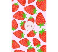 2025 weekly and monthly planner, week to view, month views, goals pages, 6" by 9" diary, for work, education or home use, Strawberry patter: red ... pink background, for girls, boys or unisex
