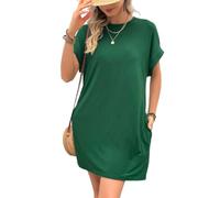 2025 Women's Casual Short Sleeve T Shirt Dress Basic Dresses with Pockets, Women's Summer Crew Neck Baggy House Dress (Dark Green,TTG)