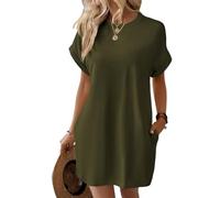 2025 Women's Casual Short Sleeve T Shirt Dress Basic Dresses with Pockets, Women's Summer Crew Neck Baggy House Dress (Army Green,TG)