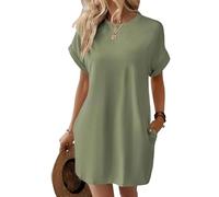 2025 Women's Casual Short Sleeve T Shirt Dress Basic Dresses with Pockets, Women's Summer Crew Neck Baggy House Dress (Fruit Green,TG)