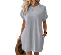 2025 Women's Casual Short Sleeve T Shirt Dress Basic Dresses with Pockets, Women's Summer Crew Neck Baggy House Dress (Light Gray,Grand)