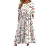 2025 Women's Summer Boho Floral Maxi Dresses,Casual Loose Vacation Short Sleeve Large Print Flowy Beach Tshirt Dress (FR/ES, Alpha/Lettres, L, Taille Normale, Taille Normale, Flower)