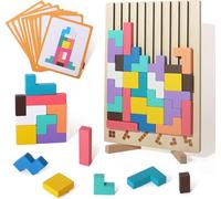 2025 Wooden Tetris Puzzle,Wooden Stacking Puzzle Toy, 3D Montessori Wooden Stacking Puzzles Toy Tetris (1 Set)