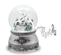20255 Boule à neige paysage de montagne avec pont - Socle aspect étain - Avec boîte à musique - Boule à secouer - Décoration de Noël - Largeur : 10 cm - Hauteur : 14 cm