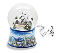 20256 Boule à neige d'hiver, Noël, paysage de montagne avec pont, socle paysage d'hiver, bleu clair, avec boîte à musique, H : 14 cm l : 10 cm, boule à secouer