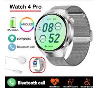 2025New Gt4 Pro Santé Montre Intelligente Hommes 360*360 Amoled Écran Nfc Gps Tracker Boussole Bt Appel Sang Oxygène Ip68 Sport Smartwatch.Silver Mesh Belt.Watch 4