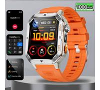 2025New Qualité Militaire En Plein Air 1000Mah Batterie Montre Intelligente Hommes Lampe De Poche Led Ip68 Étanche Fréquence Cardiaque Appel Sport Smartwatch.Orange.3Atm Waterproof