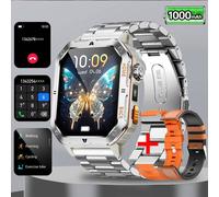 2025New Qualité Militaire En Plein Air 1000Mah Batterie Montre Intelligente Hommes Lampe De Poche Led Ip68 Étanche Fréquence Cardiaque Appel Sport Smartwatch.Orange Silver Steel.3Atm Waterproof
