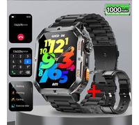 2025New Qualité Militaire En Plein Air 1000Mah Batterie Montre Intelligente Hommes Lampe De Poche Led Ip68 Étanche Fréquence Cardiaque Appel Sport Smartwatch.Black Camou Steel.3Atm Waterproof