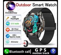 2025New Sport Montre Intelligente Hommes Amoled 1.46 Pouces Fitness Tracker 515 Mah Montres Fréquence Cardiaque Bt Appel Lumière Led Smartwatch Pour Android.Black Mesh Belt.