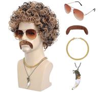 2025Nouveau style Ensemble de perruque disco des années 70 et 80 avec barbe, lunettes, collier en faux