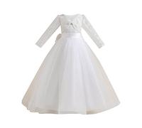 2026 20 Robe de mariée moyenne grande dentelle robe de mariée longue maille tutu jupe princesse, Blanc., 12-13 ans