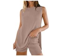 2026 2024 Frontière d'été Femmes Vêtements Temu Populaire Ample Décontracté Col Rond Gilet Shorts Tricot pour Femmes, kaki, S