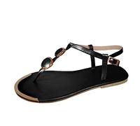 2026 2026 Sandales Chaussures Open Casual Summer Toe Flops Boucle Flip Womens Roman Strap Women's Pantoufle (Black, 42)