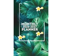 2026-2027 Small Size Monthly Planner: 5x8 Inches of Two Years Calendar Schedule Organizer January to December with Holidays Green Tropical Plant Cover