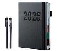 2026 A5 Hardcover Notebook, Thickened Pu Binding Monthly and Weekly Schedule Organizer, 400 Pages Thick Paper Academic Diary Book with Tabs Elastic Strap