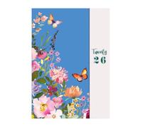 2026 A5 Semaine À Vue Famille Organiseur Agenda - 5 Colonne Agenda Dos Rigide Journal - Complet An GB Journaux avec Magnétique Fermeture (Bleu Floral)