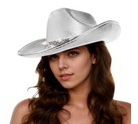 2026 Accessoires de performance de scène Rave-Party Style décontracté Chapeau de cowboy brillant, argenté, taille unique