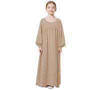 2026 Adorable robe musulmane Abaya pour fille à manches longues coupe ajustée robe de prière décontractée, kaki, 5-6 ans