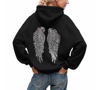 2026 Angel Hoodie Sweat a Capuche Femme avec Ailes d'ange en Strass et Poches Décontracté Sweatshirt Casual Manche Longue Hoodies Automne Hiver Chaud Streetwear Sport Vêtements
