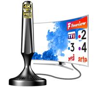 2026 Antenne TV Intérieure avec Base Magnétique - Antenne TNT Numérique DVB-T2 sans Amplificateur - Câble Coaxial 5M - Compatible 4K HD Smart TV, Freeview, Téléviseurs avec Tuner TNT