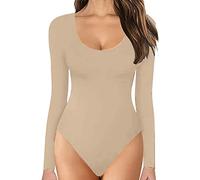 2026 Automne Hiver Femmes Col Rond Manches Longues Body Confortable Contre La Peau Hauts Bodys Vêtements Femmes, beige, L
