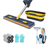 2026 Balai Serpillière Rotatif avec Technologie Essorage Intégré, Balai Serpillère avec Ou sans Seau, Tête Rotative 360° & Microfibre, Fini La Corvée De Nettoyage (1PC-Bleu, 4Pads+Seau)