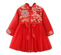 2026 Bébé Enfants Bébé Filles Enfants Fée Robes pour Nouvel An Chinois Doublure Polaire Chaude Robes de Princesse Broderie Costume Tang-Costumes de Performance, rouge, 18-24 mois
