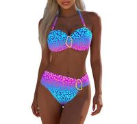 2026 Bikini Femme 2 Pieces Sexy Imprimé Léopard Dégradé Maillots de Bain Halter Hauts de Maillots Bas Deux pièces Triangle Bikini Set Col en V Brésilien Réglable D'Été Plage Swimwear