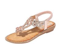 2026 Bohemia Chaussures décontractées Sandales à fleurs d'été pour femme en cristal Sandales plates pour femme Sandales plates pour femme bling plage Plateforme Sandales pour femme Rouge, Rose, 40 EU