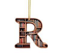 2026 Bonbons de Noël en acrylique 2D double impression 2D étiquette cadeau 1 pièce bibliothèque lettre anglaise modelage J~R carillon éolien bois intérieur (R, taille unique)
