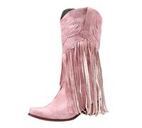2026 Bottes confortables à enfiler pour femme Talon épais Bout pointu Bottes à franges Bottes Western Bottes mi-hautes, Rose, 38 EU