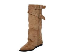 2026 - Bottes en daim tendance avec talon pour l'hiver - Bottines confortables et décontractées à enfiler pour un usage quotidien, kaki, 37 EU
