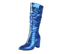 2026 Bottes en métal argenté pour femme pour défilés de mode, fête de mariage luxueuse, robe de soirée, bottes de scène en T pour boîtes de nuit, bottes longues européennes américaines pour femmes en