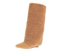 2026 Bottes tendance en daim avec hauteur mi-mollet et bout pointu, sangle de cheville, bottes mi-hautes, bottes de costume confortables pour l'hiver, kaki, 40 EU