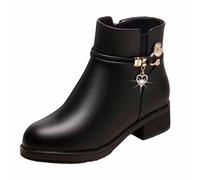 2026 Bottines d'hiver élégantes, scintillantes, talon court, mi-haut, bottines en cuir pour plus de confort, Noir , 40 EU