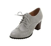 2026 Bottines pour femmes commerce extérieur chaussures de grande taille tendance et confortables bout rond talon carré lacets épais, gris, 38.5 EU