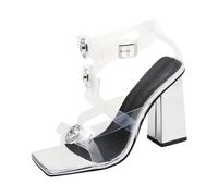 2026 Bureau Femmes Dames Strass Bow Transparent Chaton Talons Plateforme Brevet Bloc Talon Bloc Soirée Fête Satin Bride de Cheville Demoiselle d'honneur Mariage, claire, 37 EU