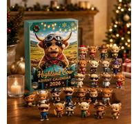 2026 Calendrier à rebours de 24 jours avec vache Highland imprimée en 3D | 3D mignon Highland Vache Noël Compte à rebours Calendriers d'Avent Mini Figurines Collectibles pour Ornaments de Noël