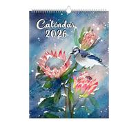 2026 Calendrier, belle conception sur le thème des oiseaux, 28,5x21 cm, grand planificateur mural, calendriers muraux mensuels suspendus, comprend 12 illustration d'oiseaux artistiques, pour les amour