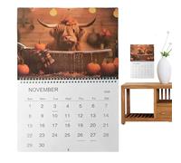 2026 Calendrier - Calendrier mural de vache Highland 17,72 pouces pour les bureaux et la maison, planificateur mensuel personnel avec photographie pittoresque, outil de gestion du temps pour organiser